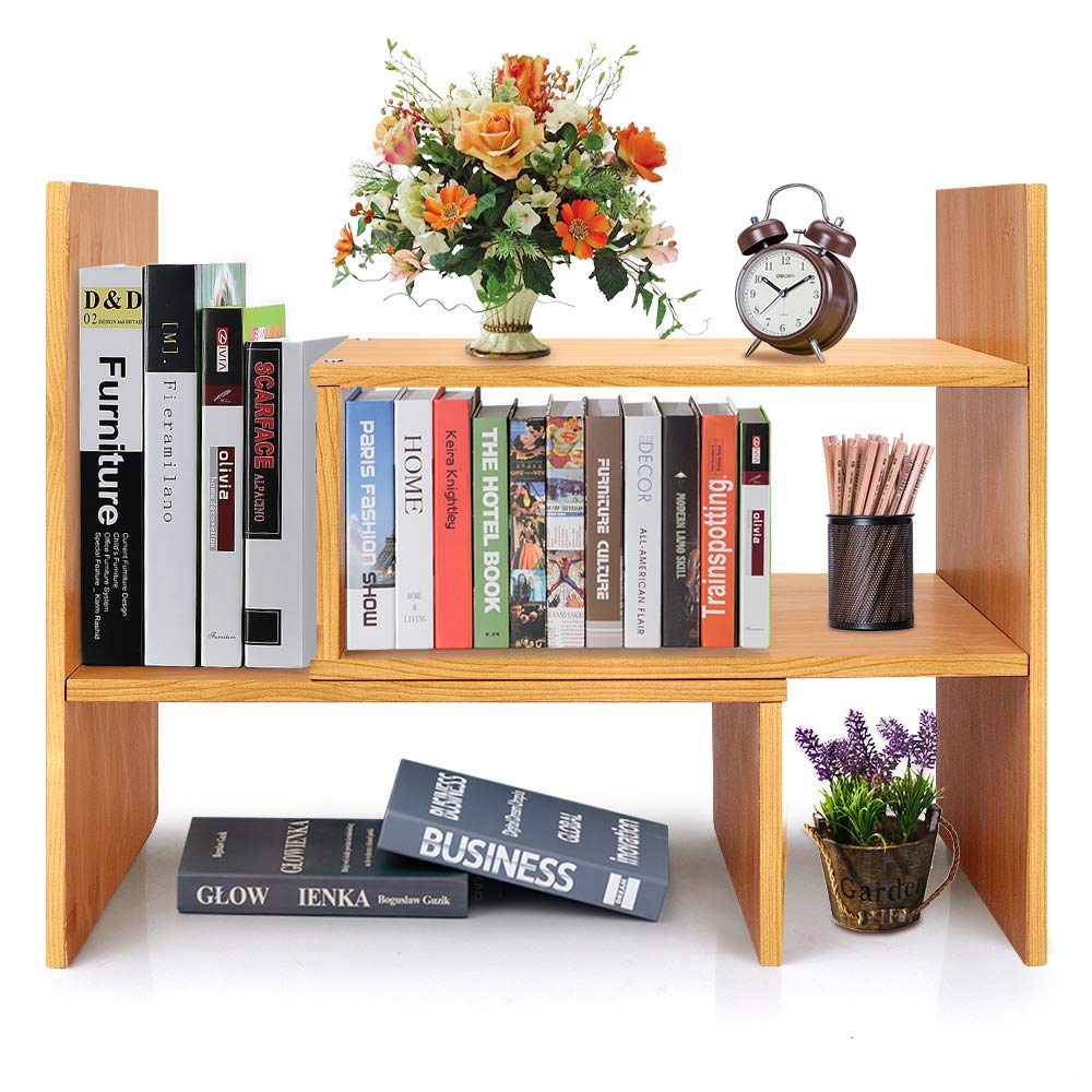 Sorfity Adjustable Desktop Bookshelf, Desk Organizer Display Shelf Counter Top Bookcase Free Style