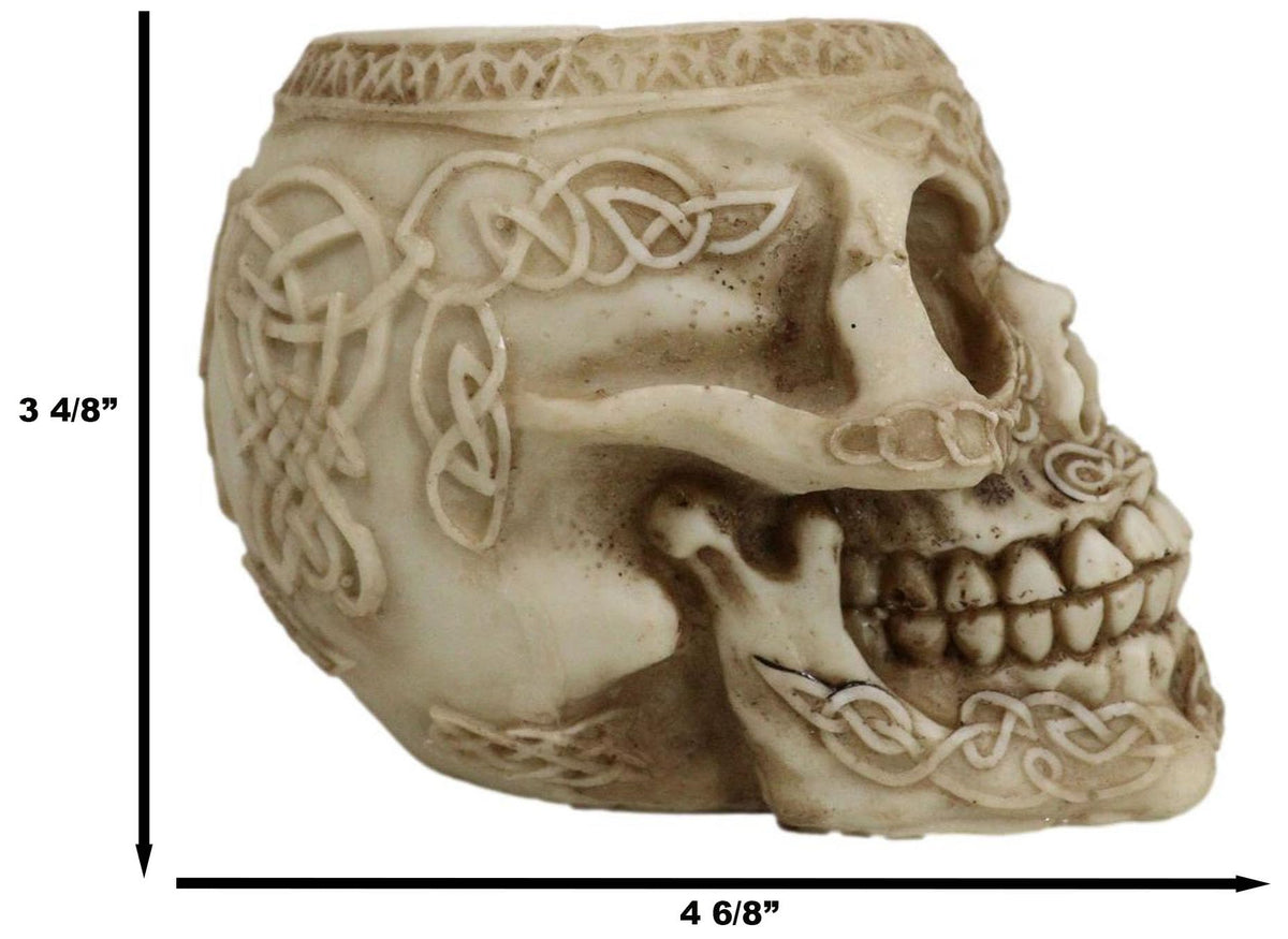 Ebros Gift Day Of The Dead Celtic Tribal Tattoo Skull Pen Holder Figurine 4.5" L Office Desktop