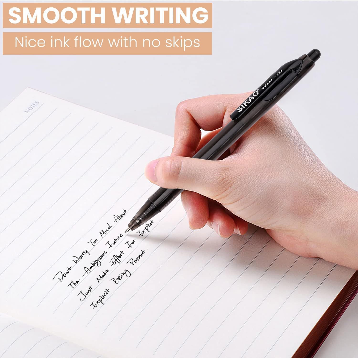 Sikao Black Pens Bulk, 60-Pack Durawrite Retractable Ballpoint Pens