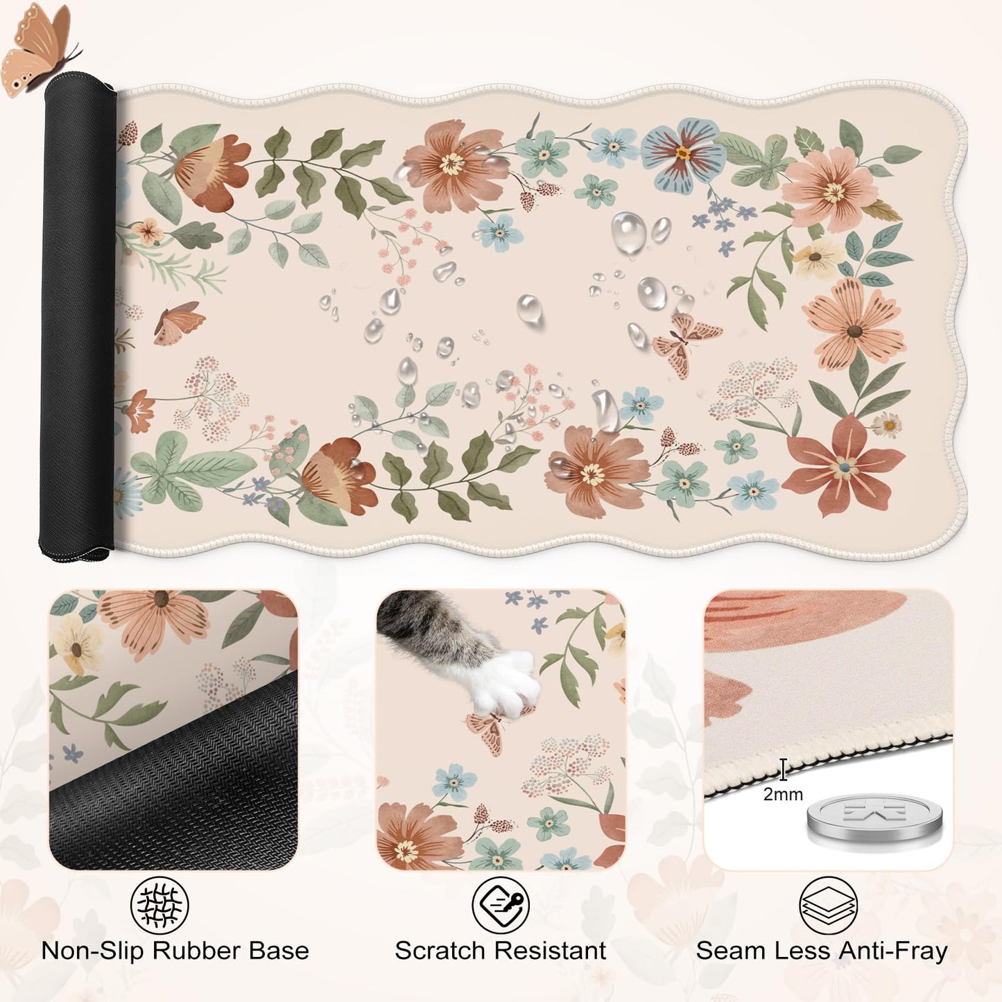 iLeadon Scalloped Desk Mat with Mouse Pad and Wrist Rest,Ergonomic Desk Pad