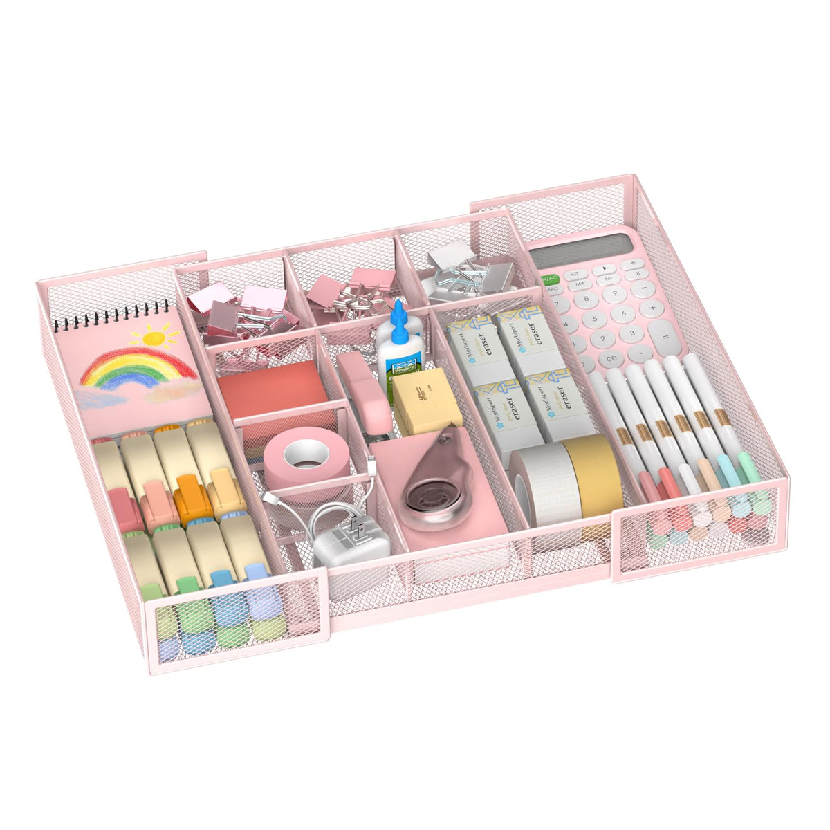 ReePlan Expandable Desk Drawer Organizer, 10 Adjustable Compartments, Pink