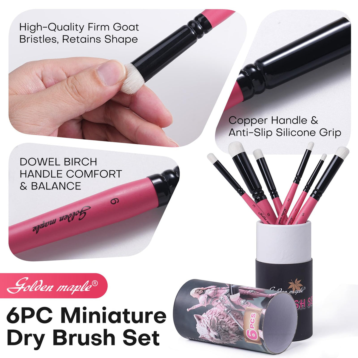 Golden Maple Dry Brush Miniature Painting Drybrush Set - 6PC Professional Modellers Miniature Paint