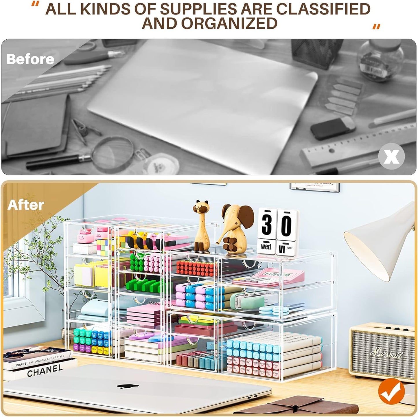 caktraie Acrylic16-Drawer Storage & Makeup Organizer for Desk