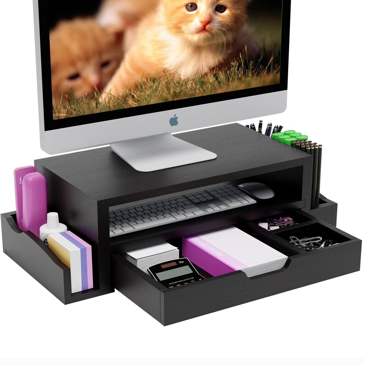 Simple Trending Wood Monitor Stand Riser, Desktop Oraganizer, Black