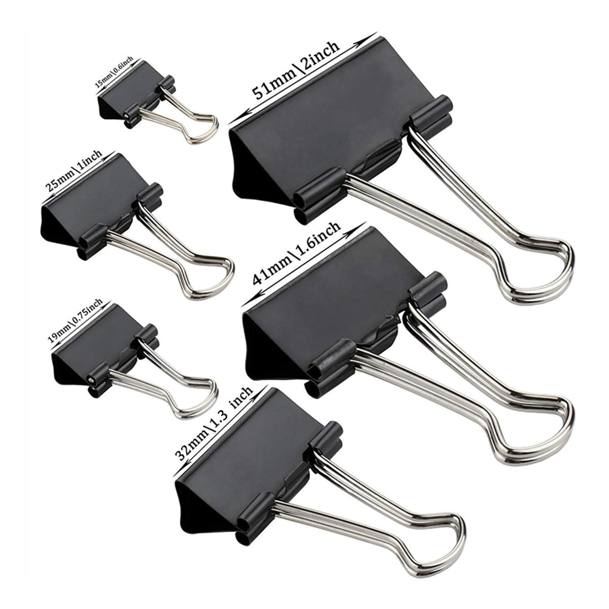 208 Pack Binder Clips Paper Clamps Assorted Size (Black) with Box, Jumbo, Large, Medium, Small