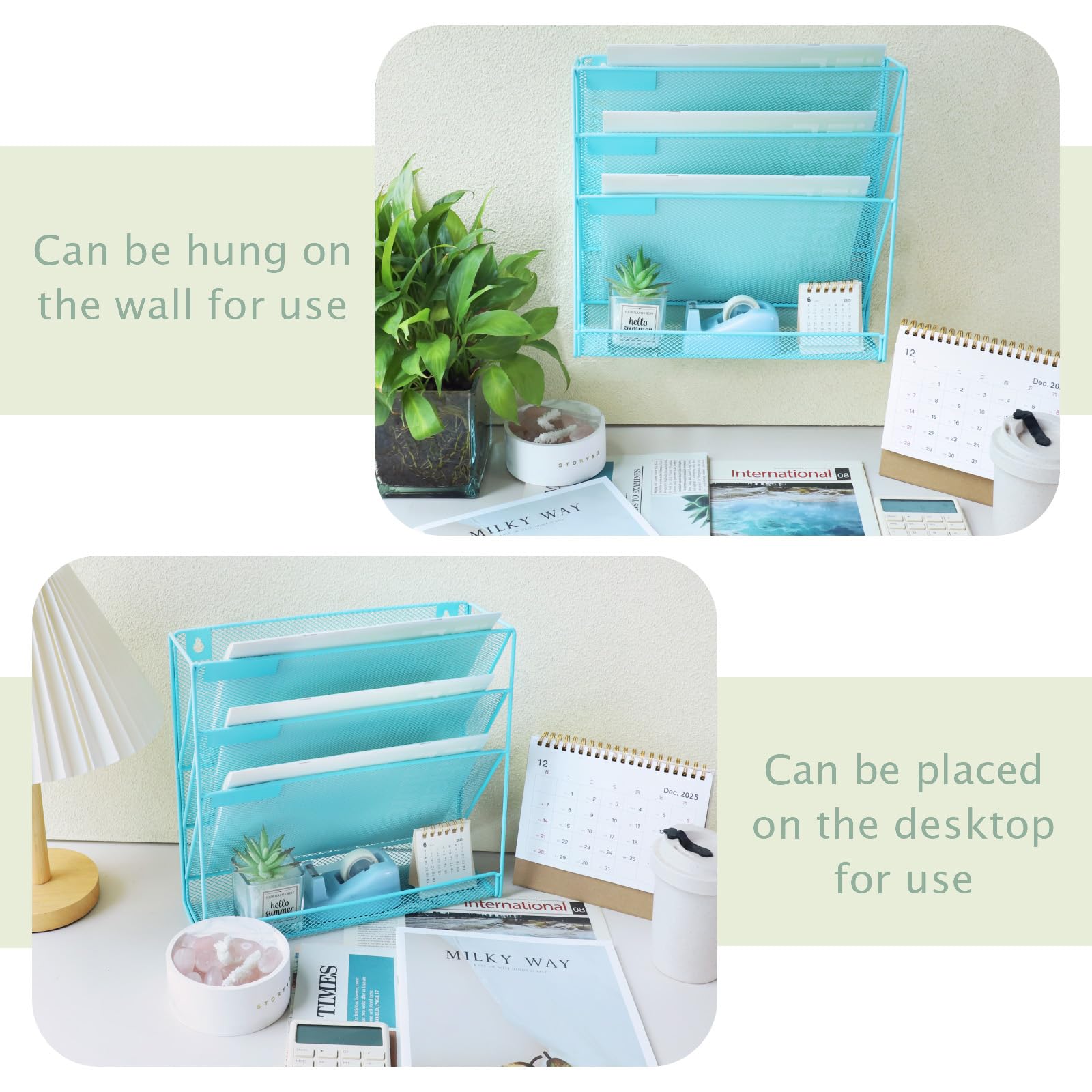 ideallife 3 Pockets Mesh Wall File Holder Organizer with Bottom Flat Tray, Office Hanging File