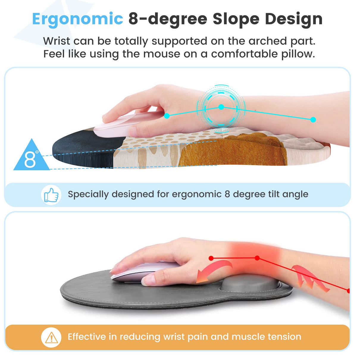 HAOCOO 3-Pcs Memory Foam Desk Set with Wrist Support, Boho Brown