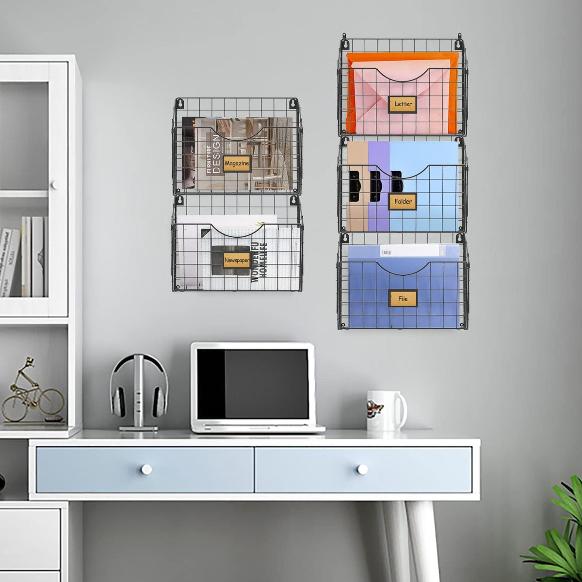 X-cosrack 5-Tier Over the Door File Organizer, Stackable Hanging Wall Files Rack with Door Hooks