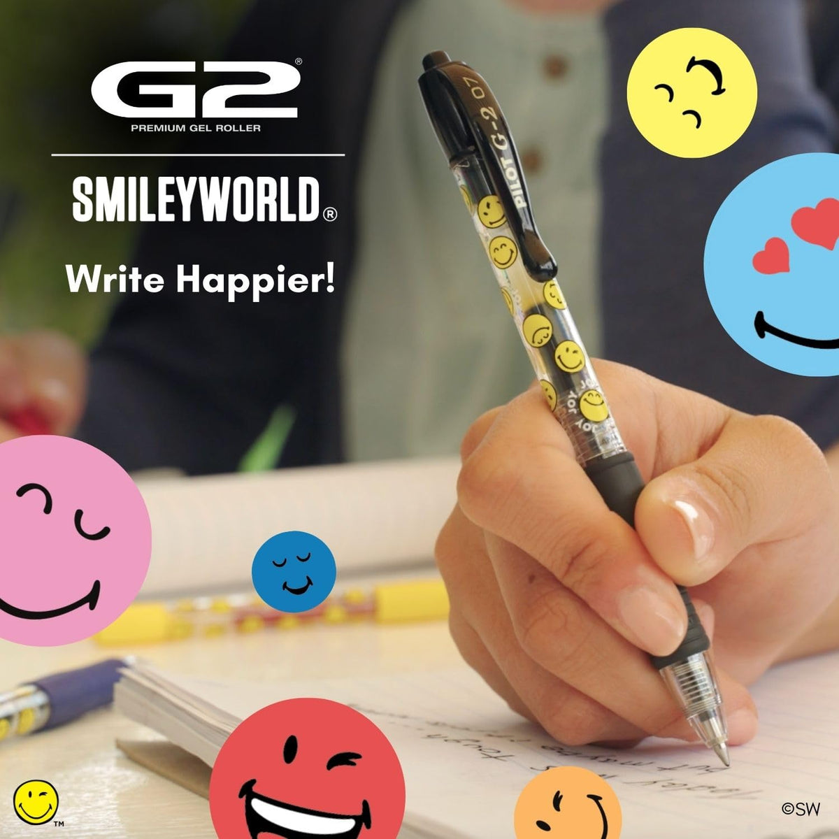 PILOT, G2 Smileyworld Gel Roller Pens, 10 Pack Pouch, Assorted Ink