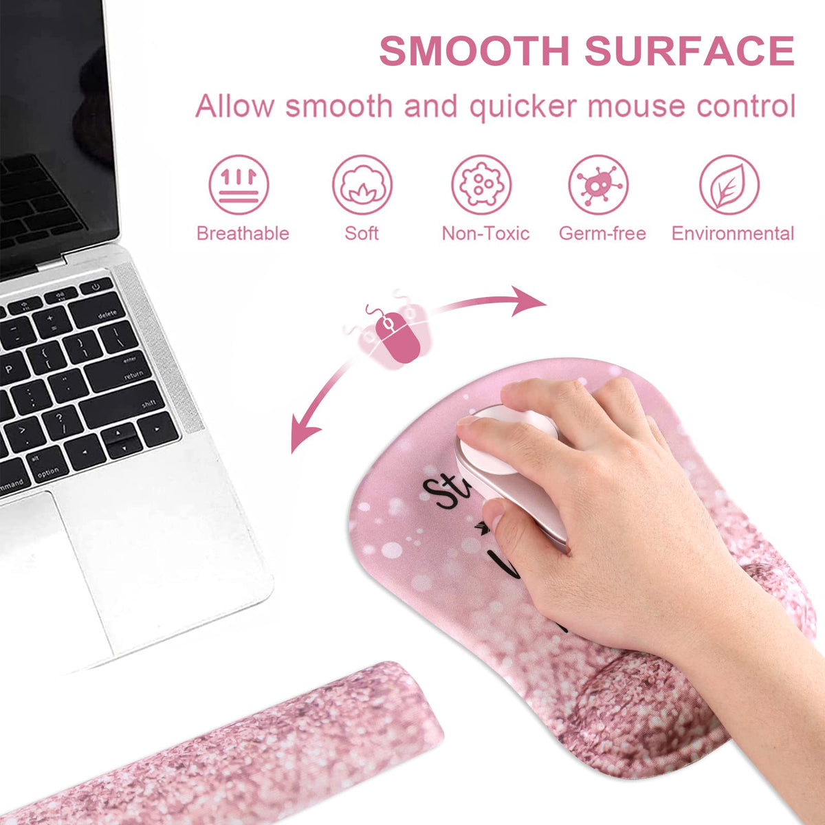 HAOCOO Pink Mouse Pad Support, Keyboard Wrist Rest, Gel Wrist Rest for Computer and Mouse Pad Set