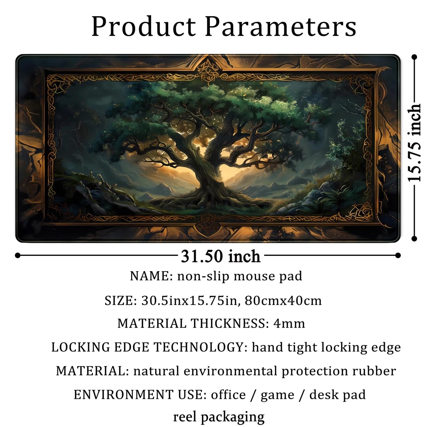 Mystical Green Tree Large Gaming Mouse Pad Forest Tree of Life Deskpad Mat XXL Extended Gaming Desk