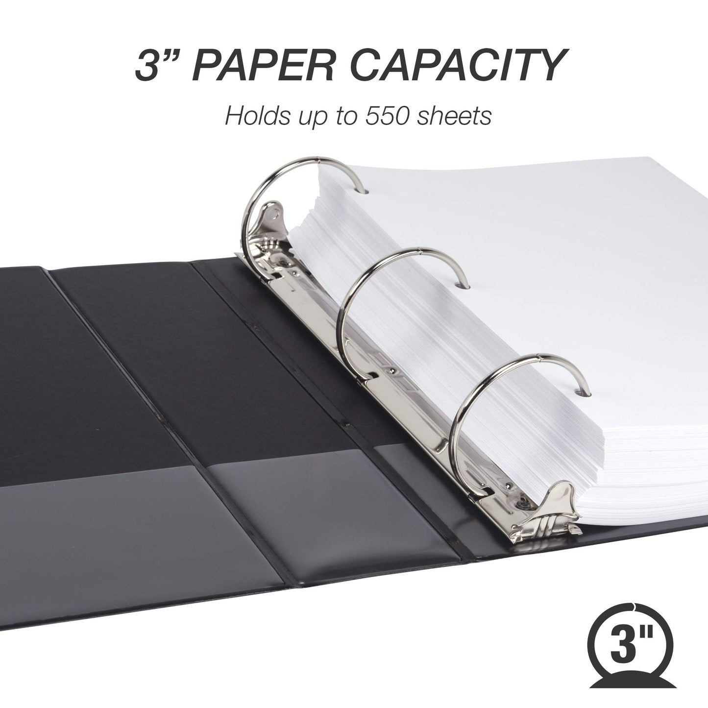Samsill 4 Pack Durable 2 Inch 3 Ring Binders, Round Ring, Clear View Cover for Presentations, Black