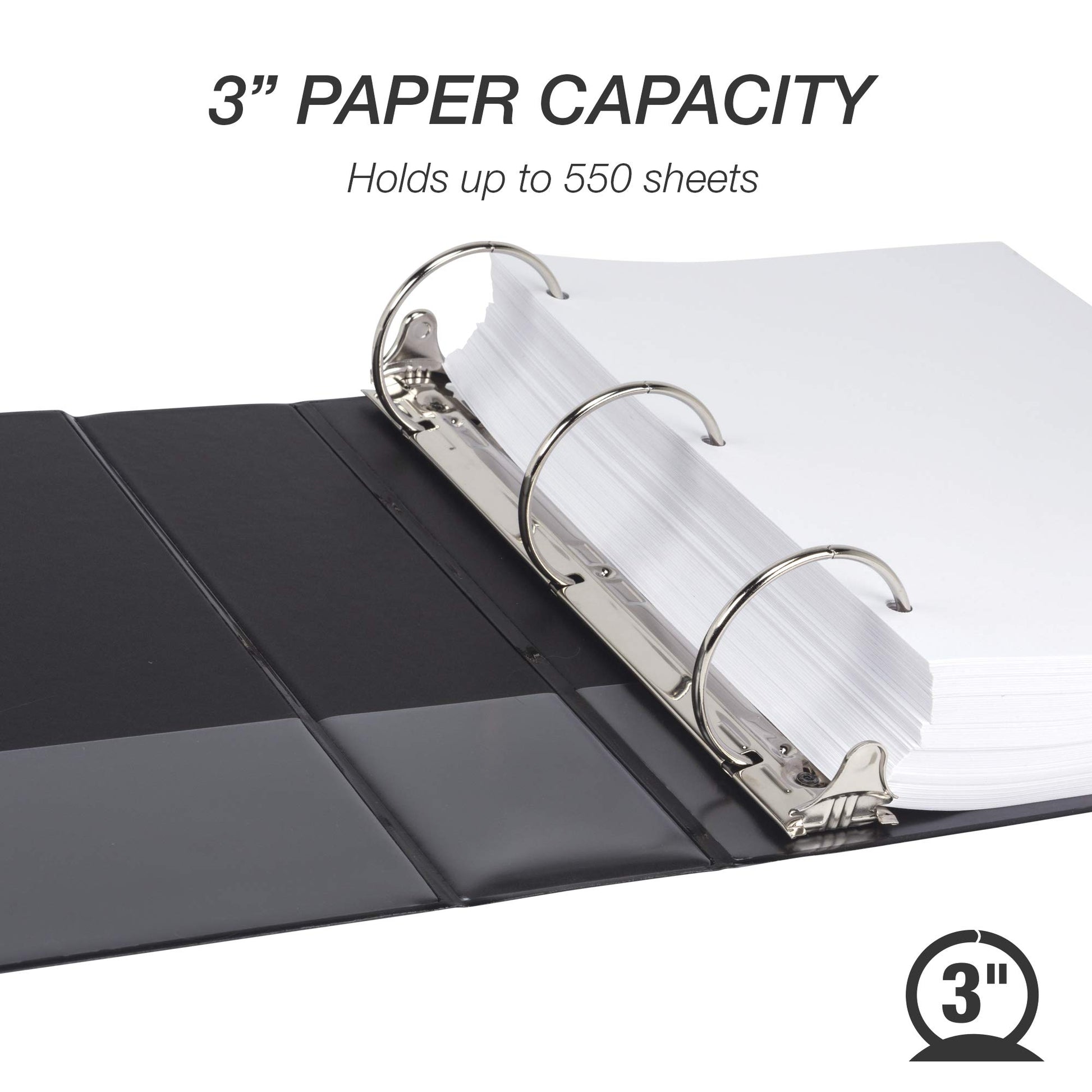 Samsill 4 Pack Durable 2 Inch 3 Ring Binders, Round Ring, Clear View Cover for Presentations, Black