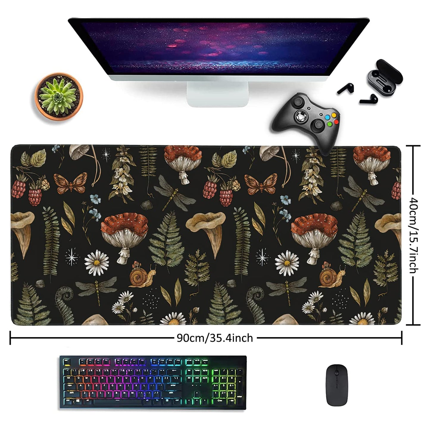 Vintage Mushroom Large Mouse Pad Extended Gaming Mouse Pad Waterproof Desk Mat with Stitched