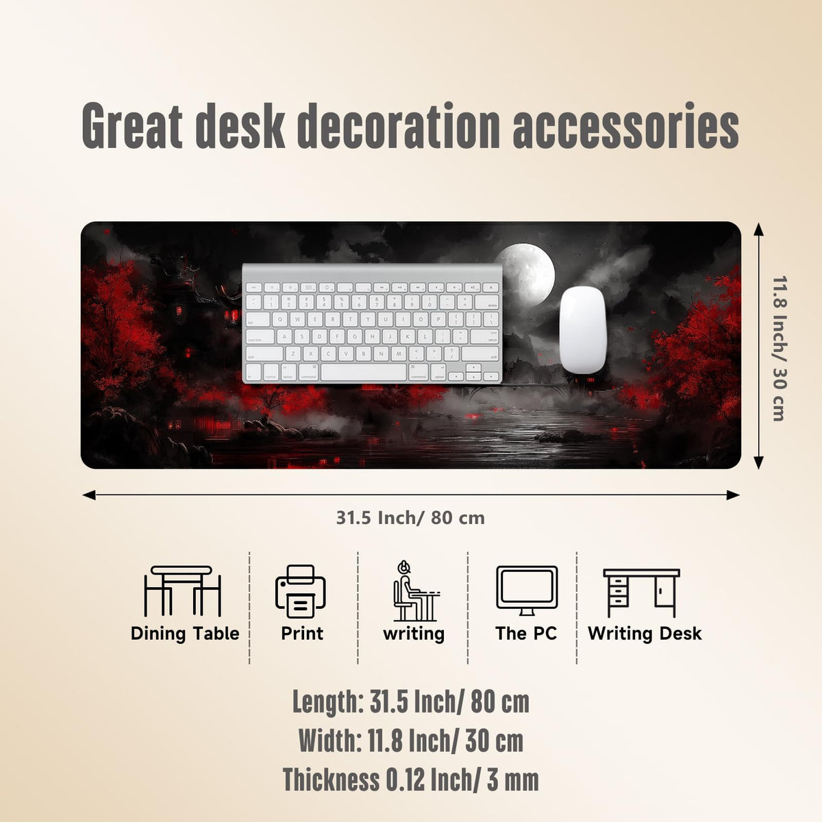 Extended Gaming Mouse Pad, Large Mouse Mat 3 mm Nature Rubber Base Mousepad with Stitched Edges