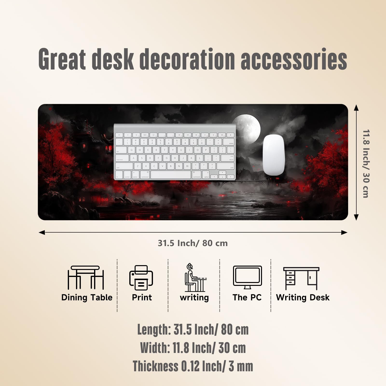 Extended Gaming Mouse Pad, Large Mouse Mat 3 mm Nature Rubber Base Mousepad with Stitched Edges