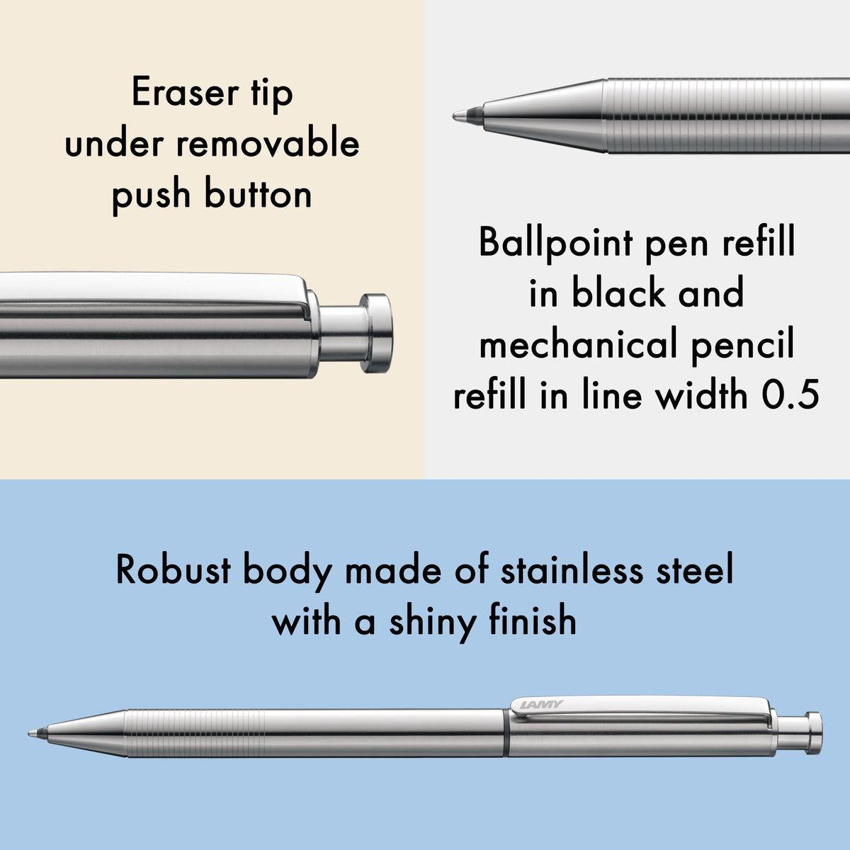 Lamy st matt twin pen Multifunctional pen – slim stainless steel mechanical pencil & ballpoint pen
