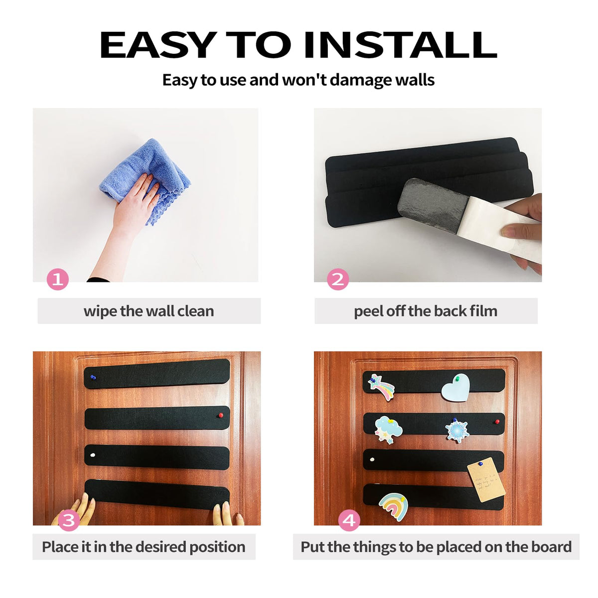 8 Pcs Black Felt Pin Board Bar Strips Bulletin Board ，Self-Adhesive Bulletin Board Bar Strips，Cork