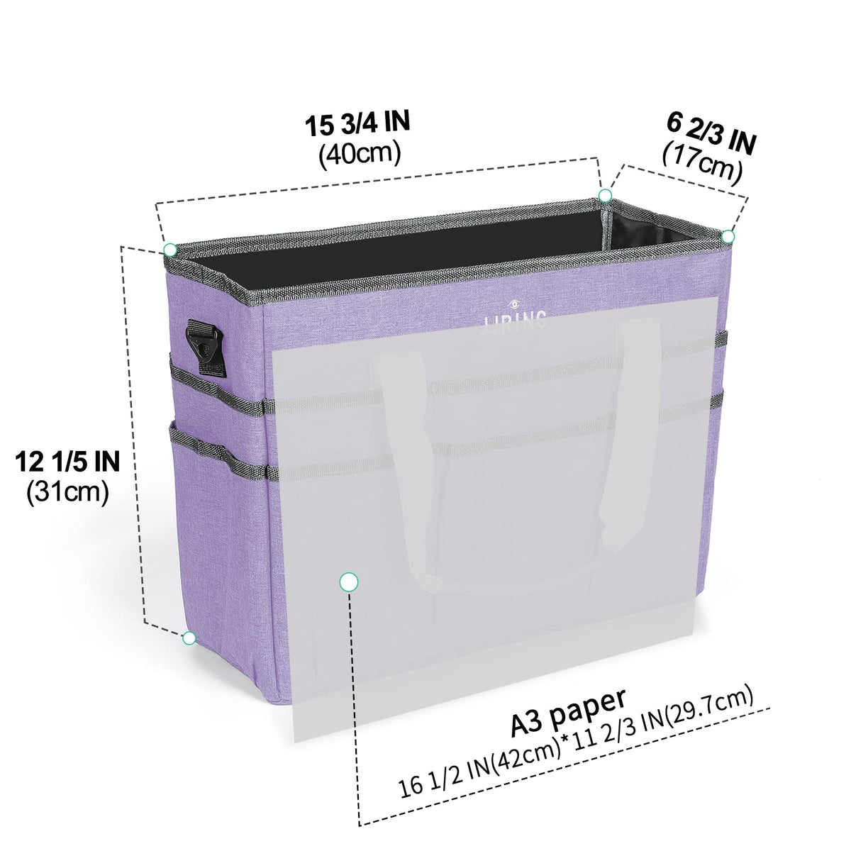 JJRING Craft Organizer Tote Bag Large Art Storage Caddy Lilac