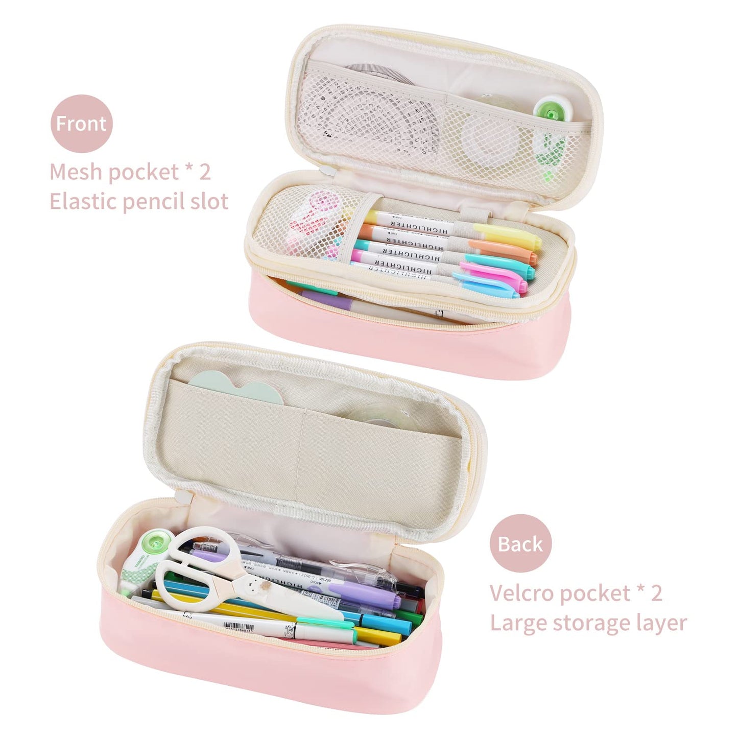 Dugio Large Pencil Case for Girls Kids Teens Big Zipper Pencil Pouch Pink