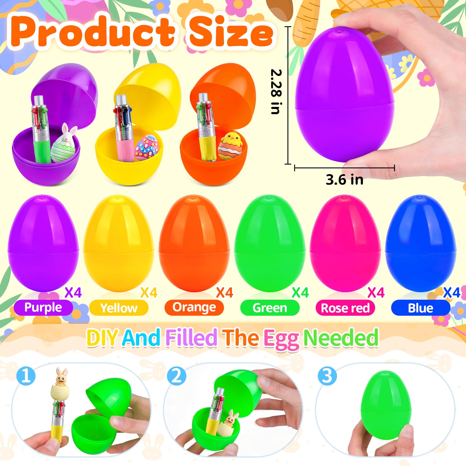 SZCECHRE 48 Pack Easter Eggs Bulk with Multicolor Pen in One - Easter Egg Fillers & Easter Party
