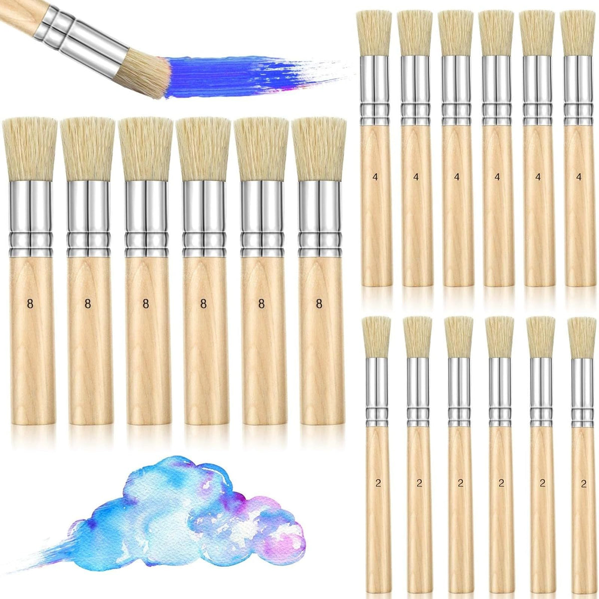 Outus 18 Pieces Wooden Stencil Brushes Natural Stencil Brushes Bristle Wooden Handle Painting Set
