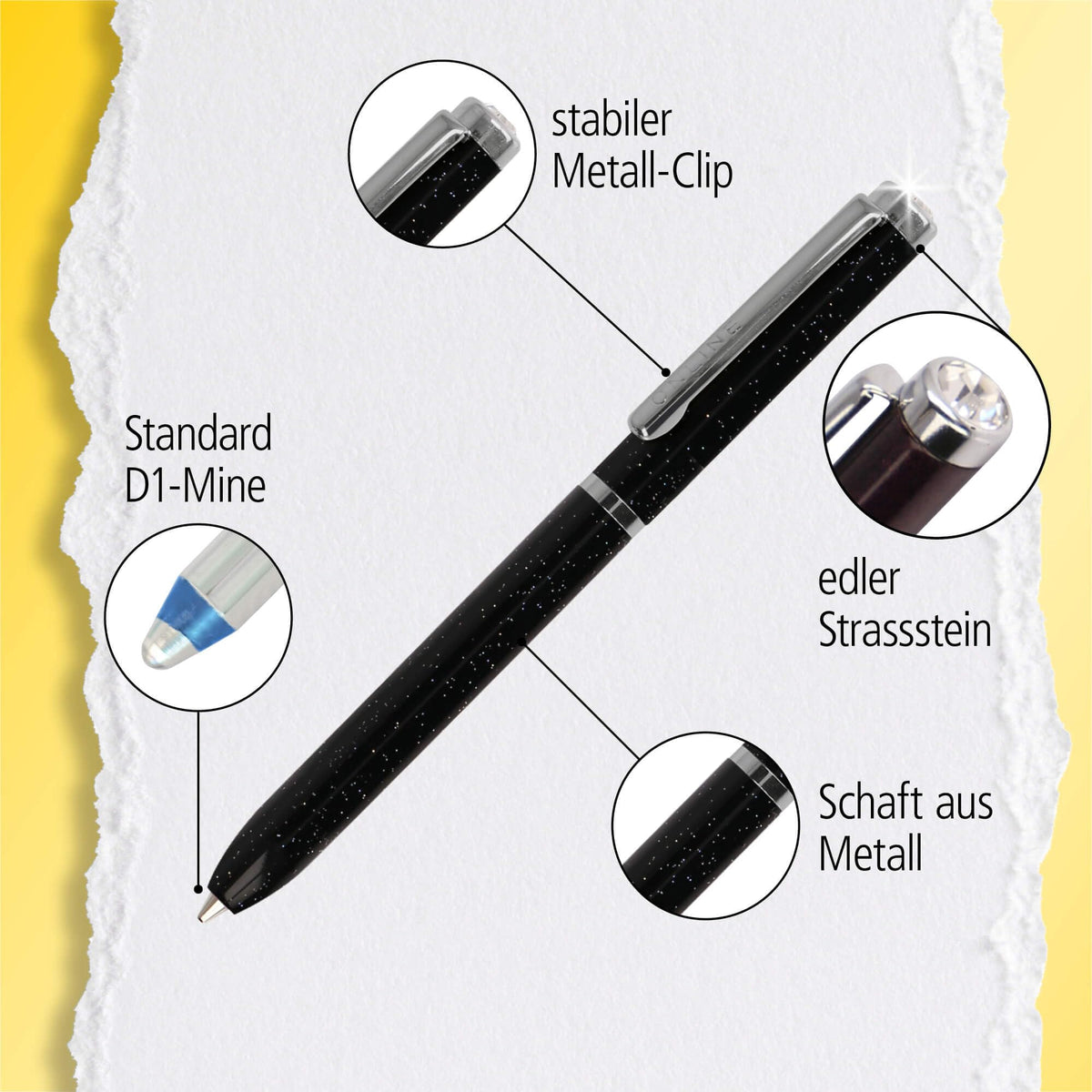 ONLINE Mini Ballpoint Pen Black - Wallet with Twist Mechanism & Metal Clip I 8 cm Miniature