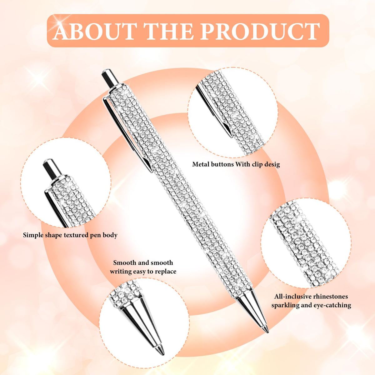 ZSMKJIAYE 20Pcs Rhinestone Metal Ballpoint Pens Bling Pens Bulk Fancy Sparkly Crystal Diamond Pens