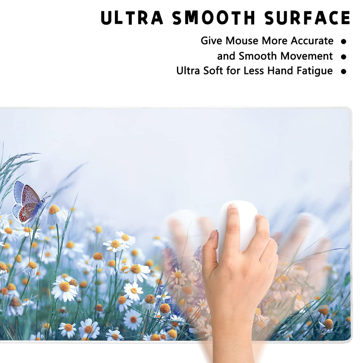 Extended Large Gaming Mouse Pad Wildflowers Chamomile and Butterflies XXL Size Keyboard Mouse Mat