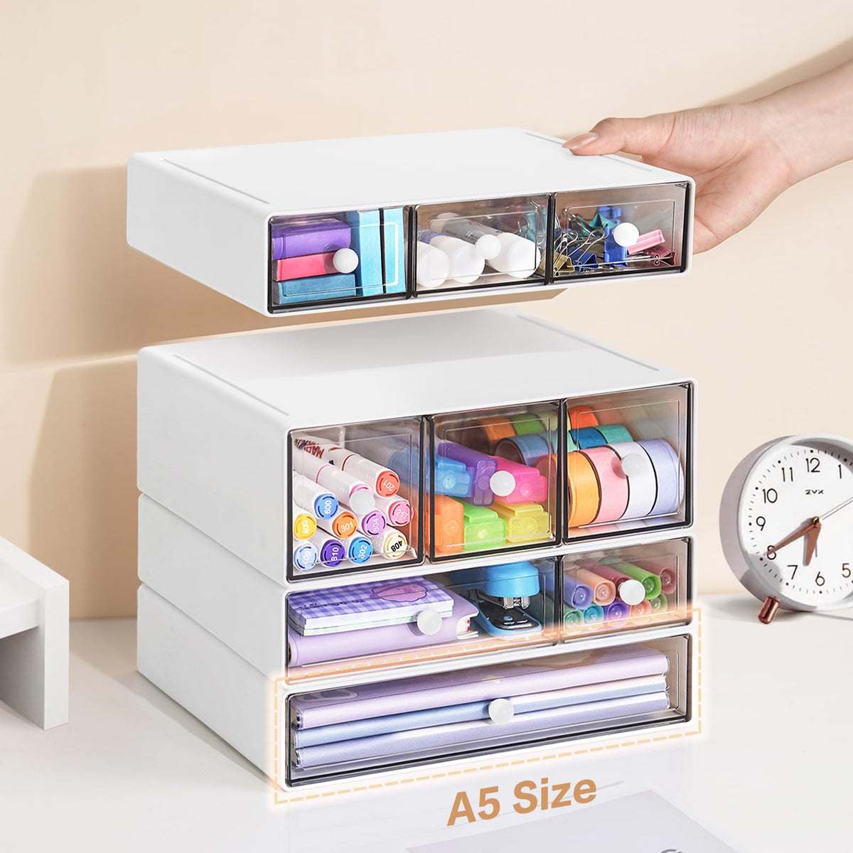 FODIENS Desk Storage Organizer with 9 Drawers, 4 Tiers Stackable Desktop Craft Storage Drawers