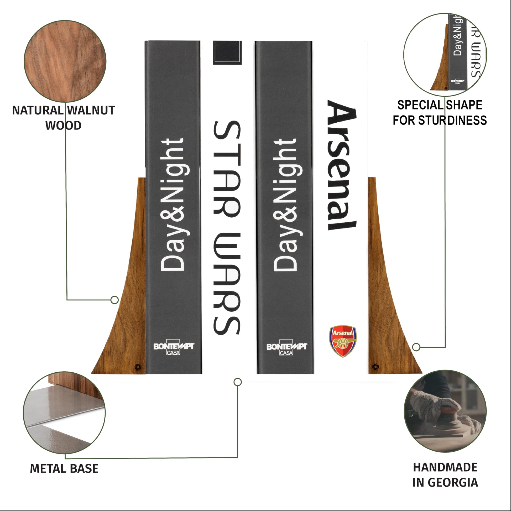 TILISMA Bookends for Heavy Books – Walnut Wood Book Ends for Shelves – Heavy Duty Bookends to Hold