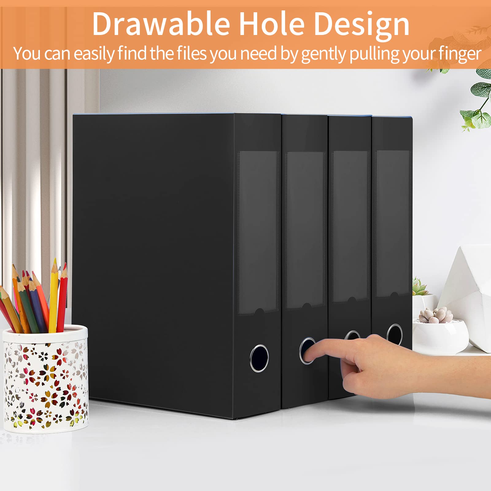 HUA JIE 6 Pack A4 Storage File Boxes Plastic Archives Cases with Lid,Black