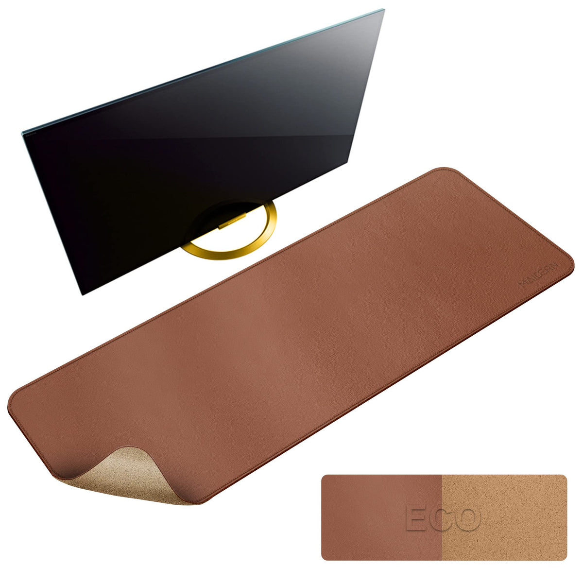 MAIDERN 47.2" x 15.7" Cork & Leather Desk Pad, Large XXL Mat, Full Mouse Pad, Dual Sided Protector