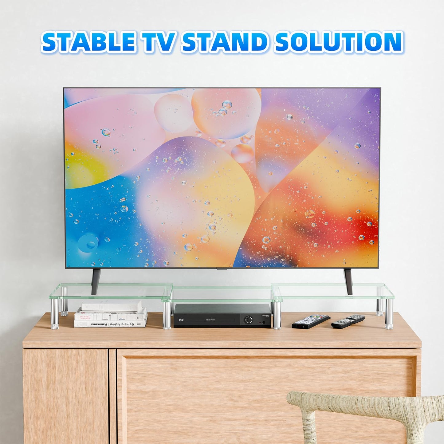 Simple Trending Glass Dual Monitor Stand, Adjustable Length/Height, Clear