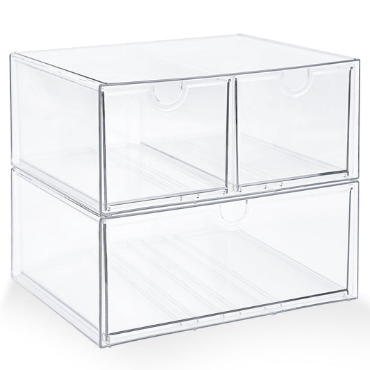 Prsildan Acrylic Drawer Makeup Organizer with 3 Drawers, Clear Stackable Storage for Baby Bottles