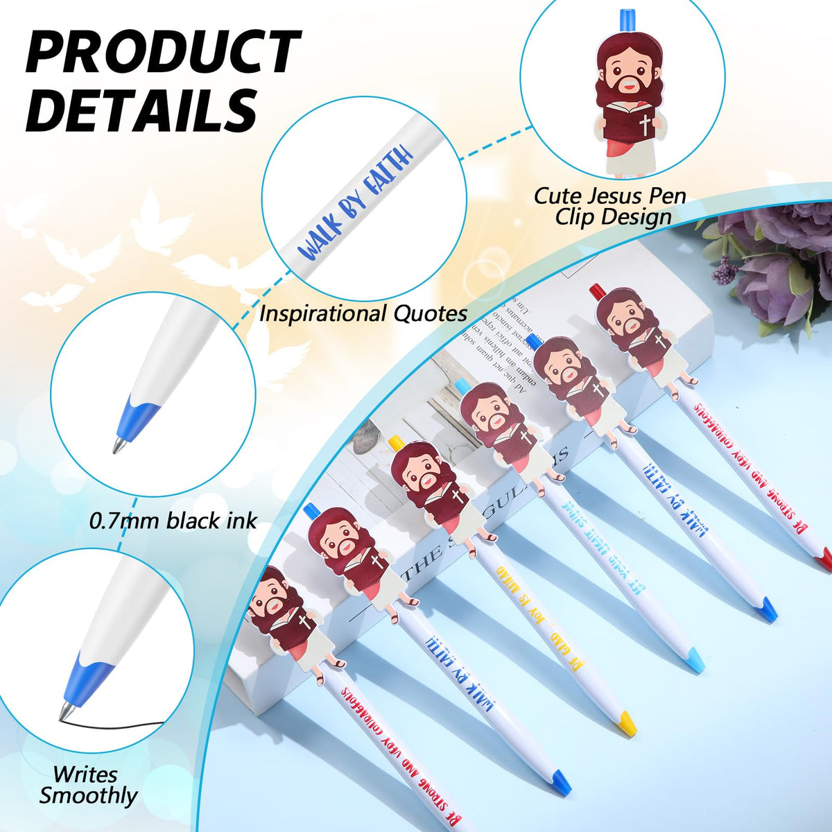 CroBlissful 100 Pcs Christian Jesus Pens for Kids, Back to School Supplies