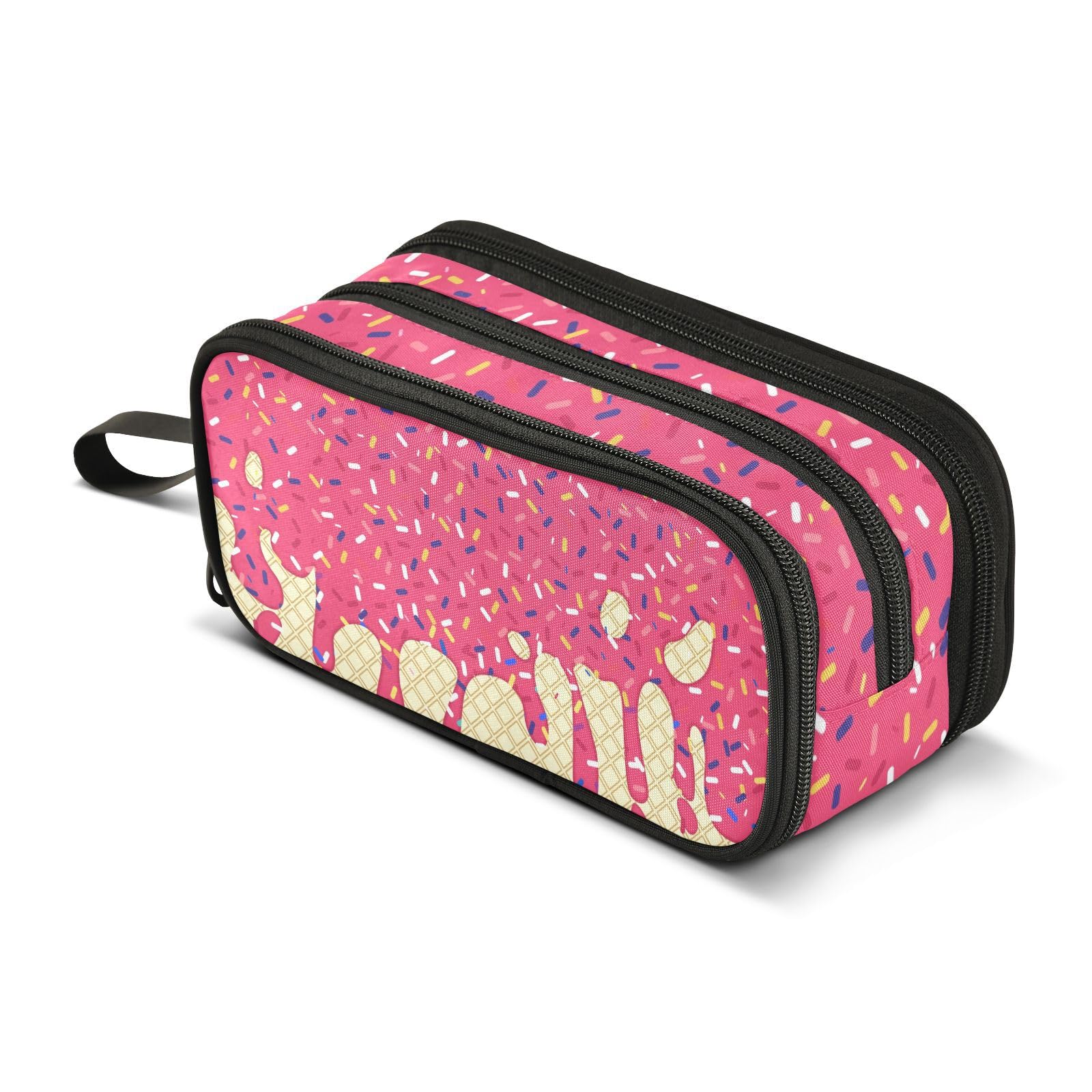 BOENLE Red Ice Cream Print Pencil Case Box Boys Girls Large Pencil Pouch Zipper Compartments Big