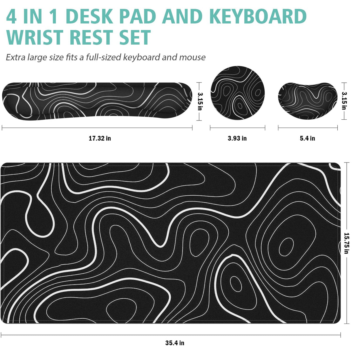 4 in 1 Large Mouse Pad,Keyboard Wrist Rest Set,Desk Mat with Stitched Edges Thicken Desk Pad,Wrist
