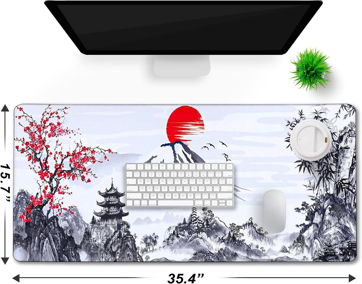 Gaming Mouse Pad Ink Pattern, 35.4x15.7 Inch Waterproof Computer Big Mousepad Non-Slip Mouse Mat