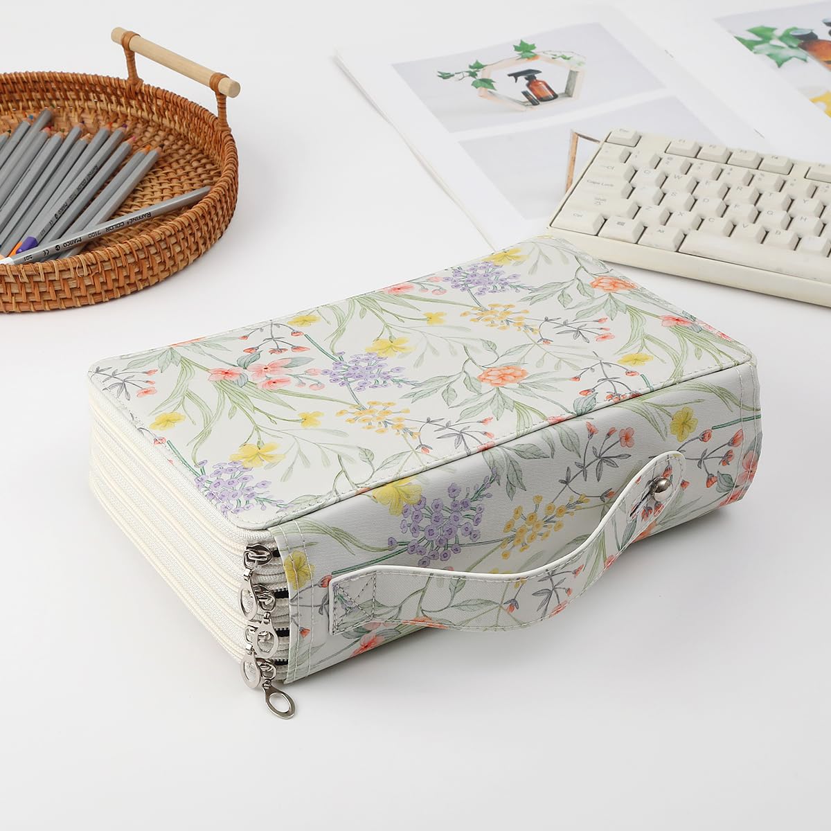 Lbxgap 200 Slots Canvas Pencil Case 4-Layer Zipped Holder w/Handle