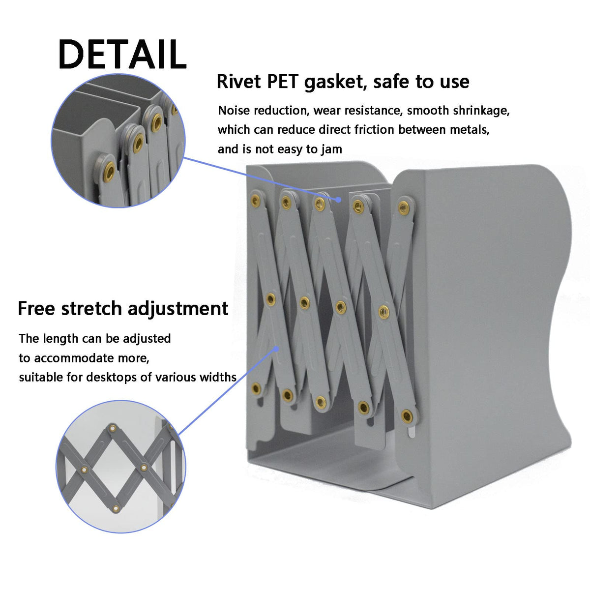 Zyners Adjustable Metal Bookends Heavy Duty for Shelves, 2 Dividers, Anti-Slip Design Expandable
