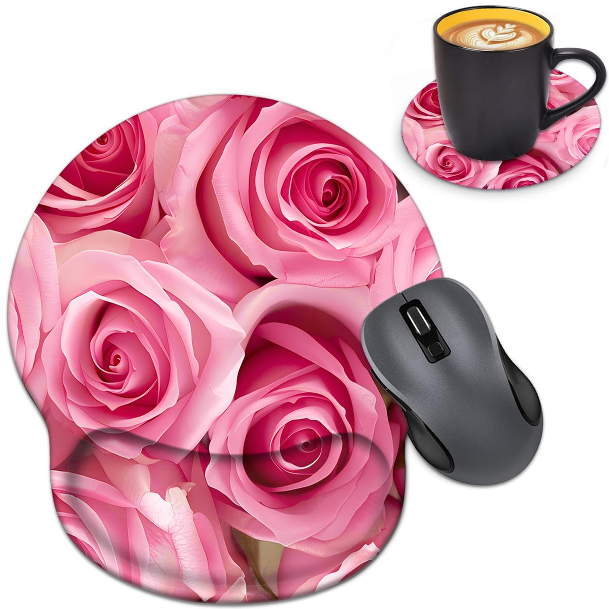 LOWORO Ergonomic Mouse Pad Wrist Support with Coasters Set, Cute Large Wrist Rest Pad with Non-Slip
