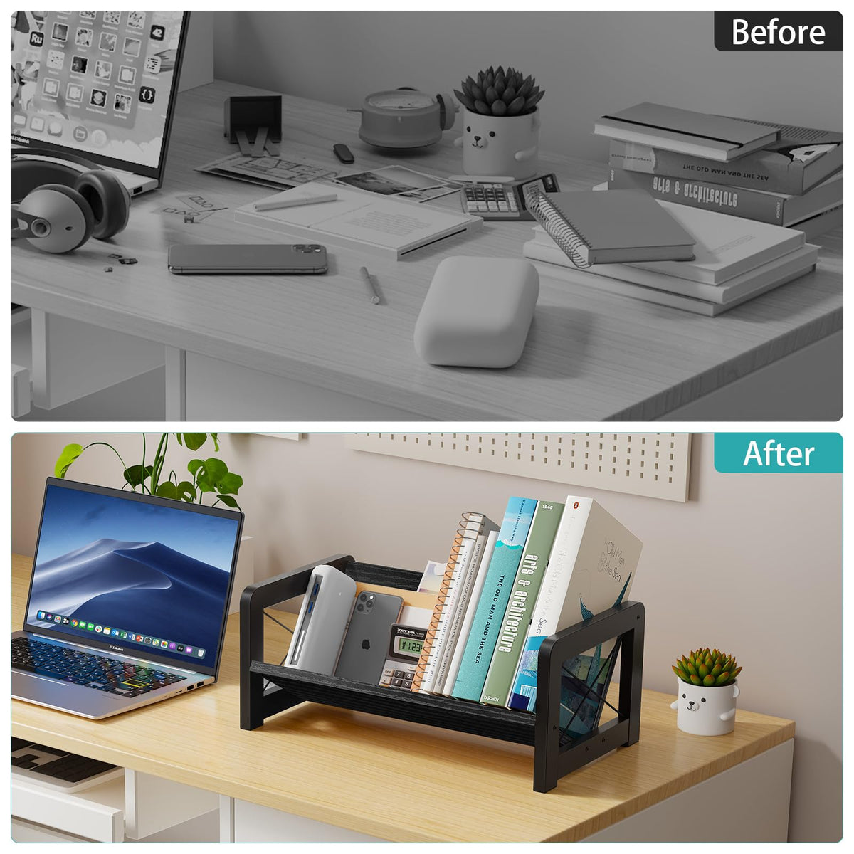 ELITEROO Desk Bookshelf, Small Book Shelf, Wooden Desktop Bookcase, Tilting Table Top Bookshelf for