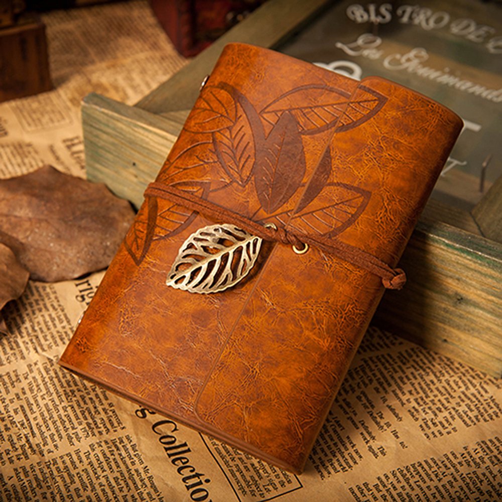 EvZ 7" Vintage Brown Leather Journal - Professional B6 Refillable Binder Notebook with Retro Leaf
