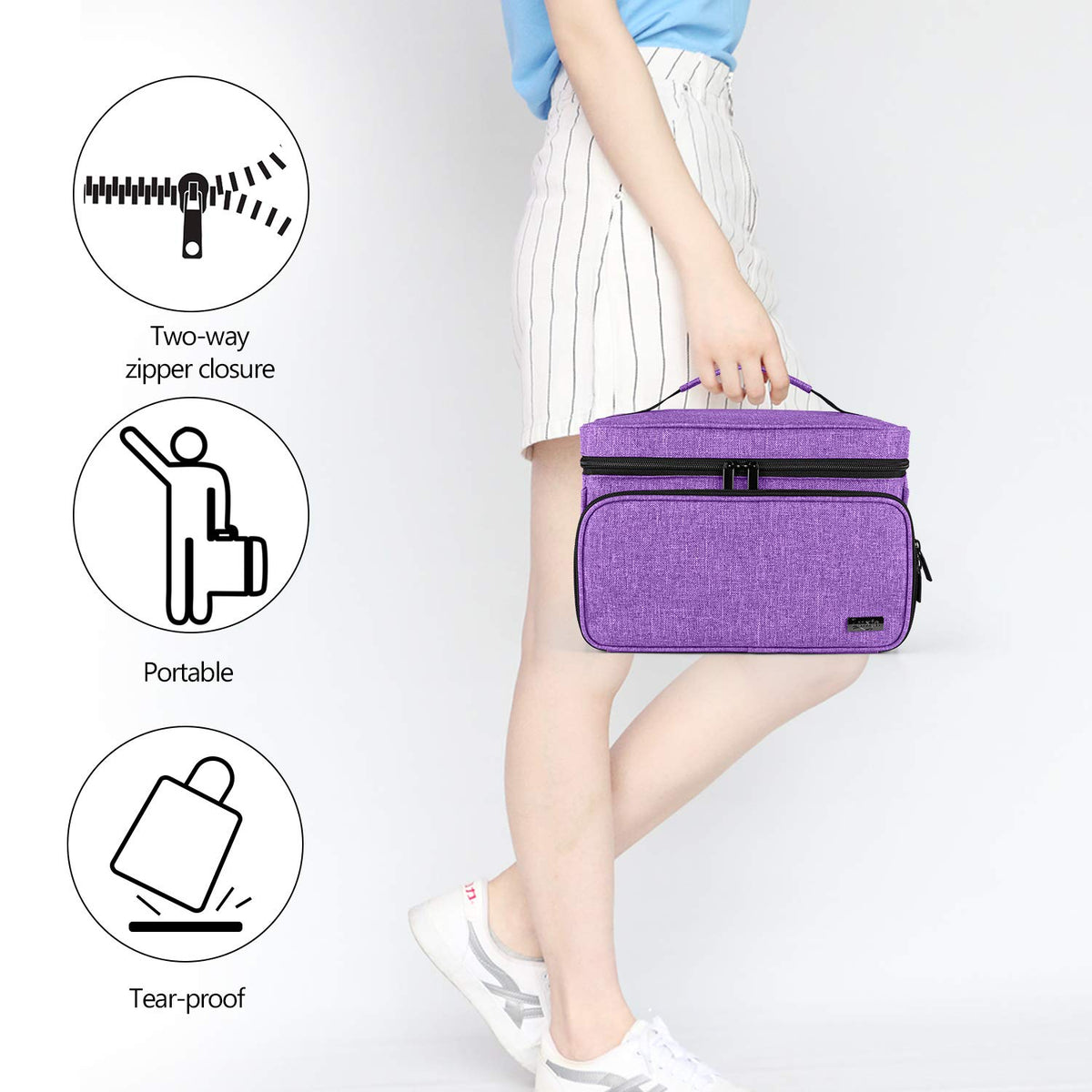 Luxja Sewing Storage Organizer with 2 Detachable Clear Pockets, Purple