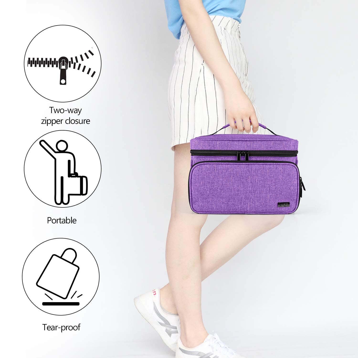 Luxja Sewing Storage Organizer with 2 Detachable Clear Pockets, Purple