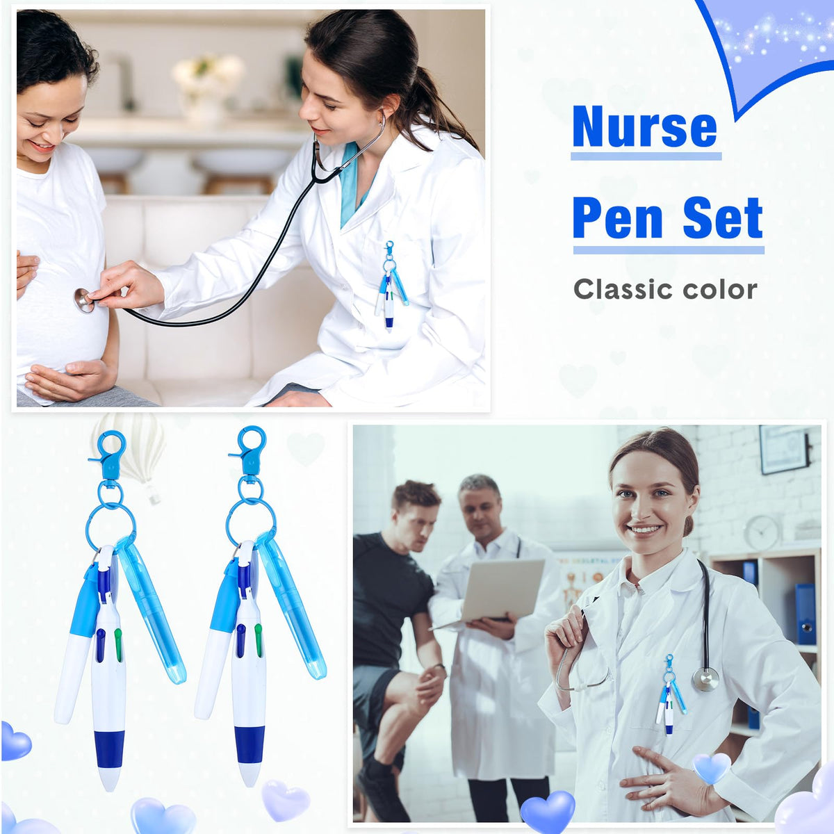 Sherr 100 Pcs Nurse Pen Set, Badge Reel Accessories Gift, Blue