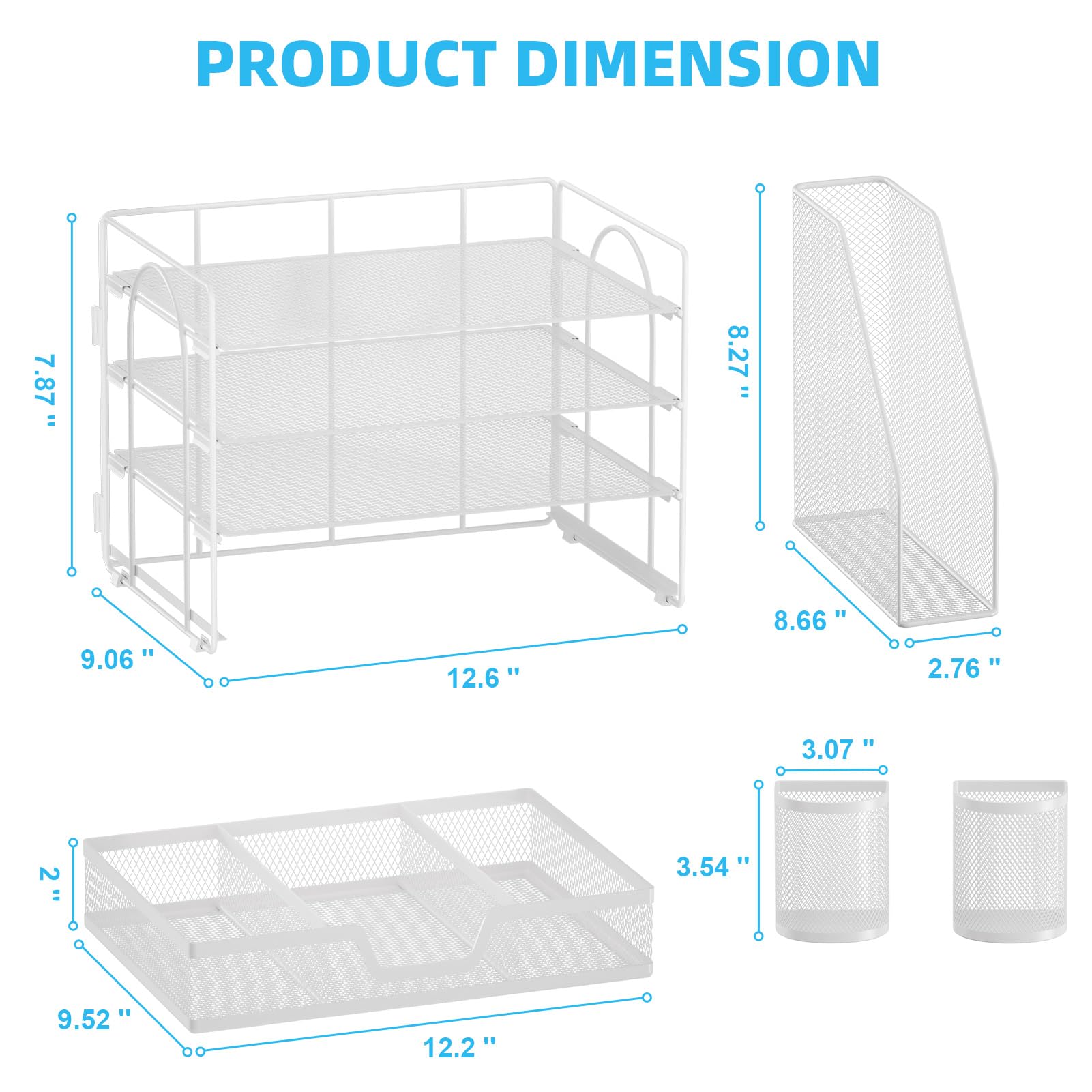 Marbrasse 4-Tier Paper Tray Organizer with Drawer and Pen Holder, White
