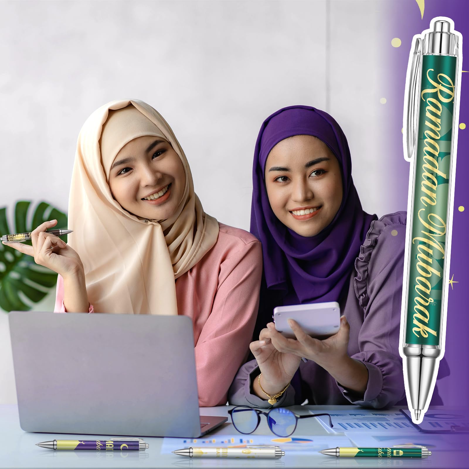 Weekgrat 48 Pcs Eid Mubarak Ballpoint Pens Ramadan Mubarak Party Favor Gifts Black Ink Retractable