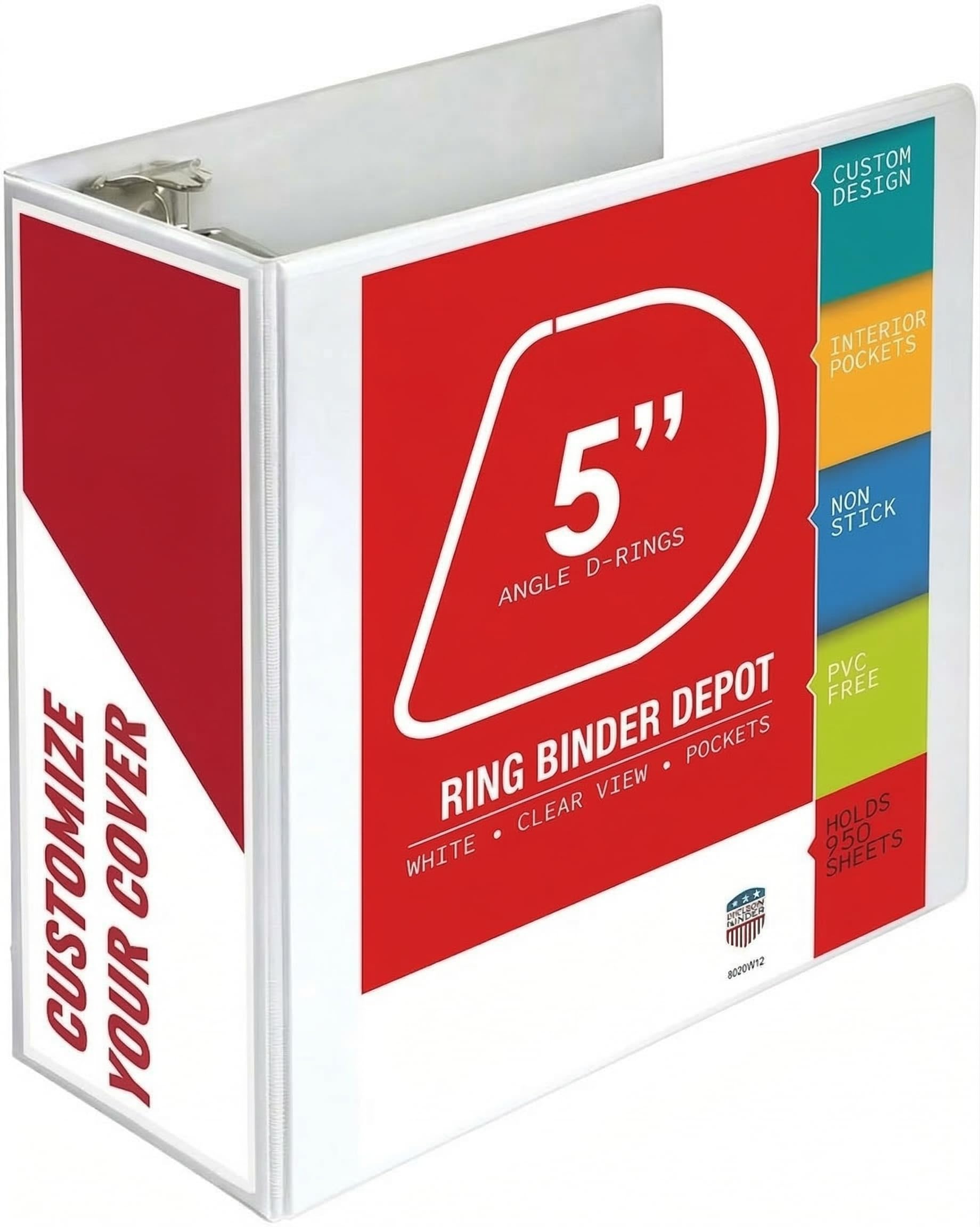5 Inch 3 Ring Binder, Heavy Duty D-Ring, Holds 900 Sheets, White, PVC-Free